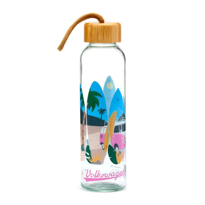 Volkswagen VW T1 Camper Bus Waves are Calling 500ml Glass Water Bottle
