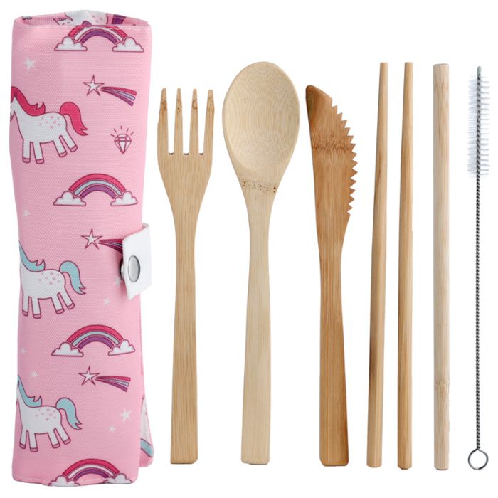 Enchanted Rainbows Unicorn 100% Natural Bamboo Cutlery 6 Piece Set 