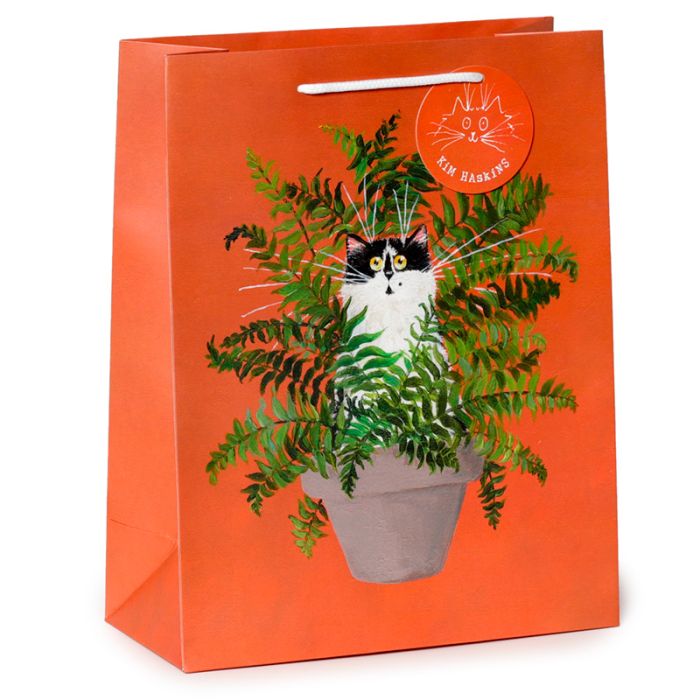 Kim Haskins Floral Cat in Fern Red Gift Bag Large