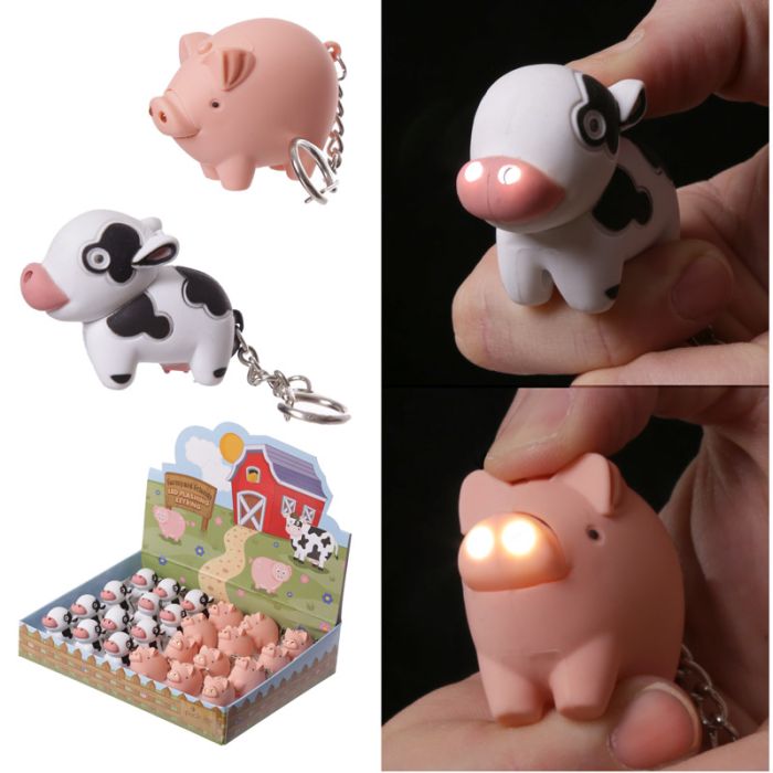 Farmyard LED Cow & Pig Keyring with Sound