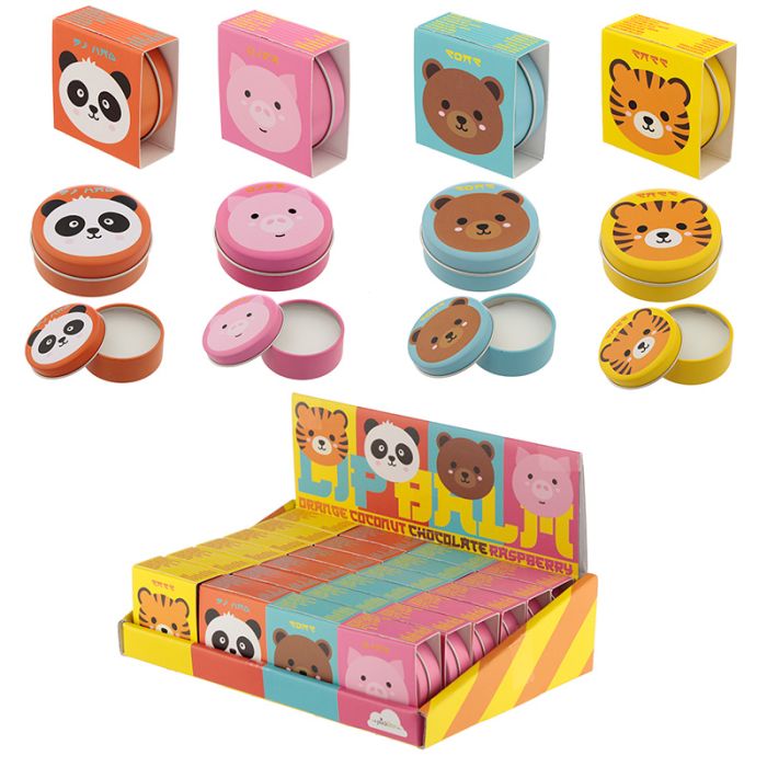 Adoramals Panda, Pig, Tiger & Bear Lip Balm in a Tin