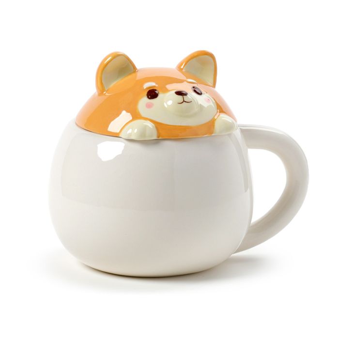 Shiba Inu Peeping Lid Ceramic Lidded Animal Mug