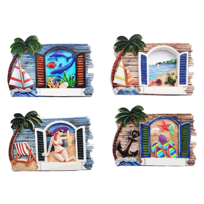3D Printed Souvenir Seaside Magnet Shuttered Window Panorama
