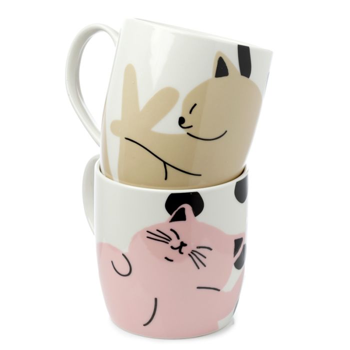Cat's Life Set of 2 Porcelain Mugs