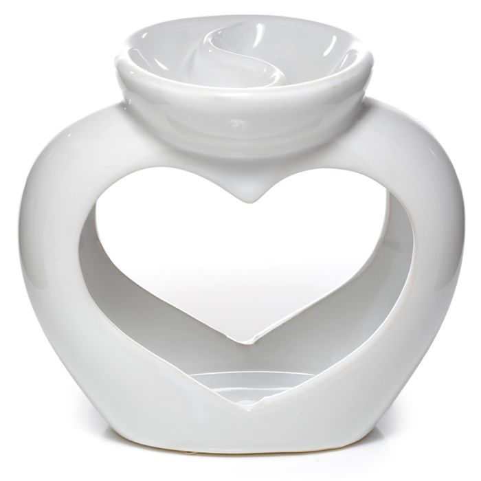 Eden White Ceramic Heart Shaped Double Dish Oil & Wax Burner