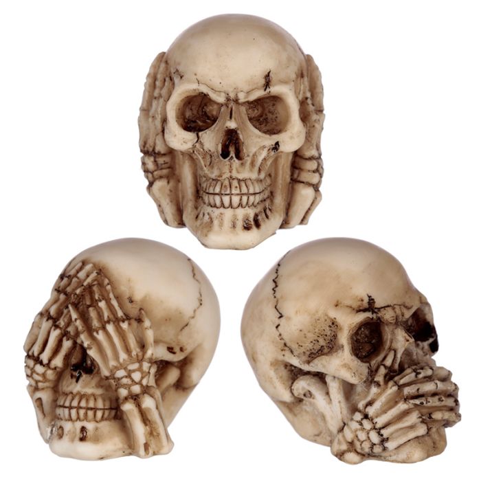 Set of 3 Small See No, Hear No, Speak No Evil Skulls