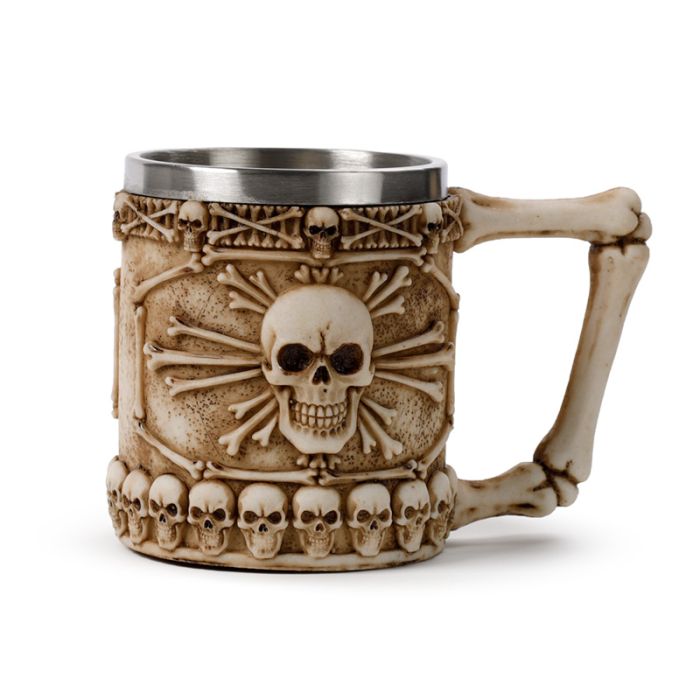 Decorative Skull & Bone Tankard with Bone Handle