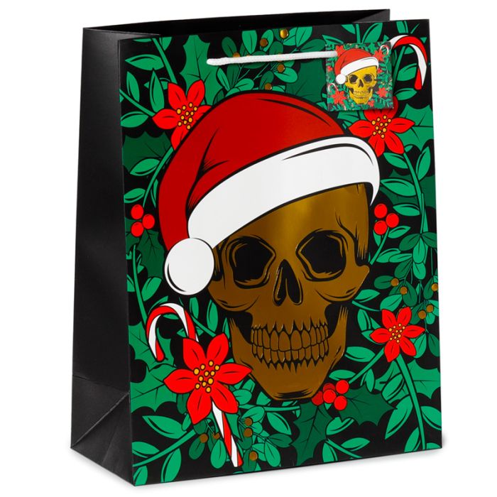 Christmas Skull Metallic Gift Bag Large