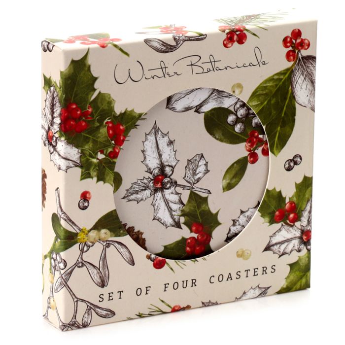 Christmas Winter Botanicals Set of 4 Cork Coasters