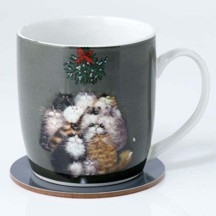 SECONDS Kim Haskins 12 Cats of Christmas Porcelain Mug & Coaster Set