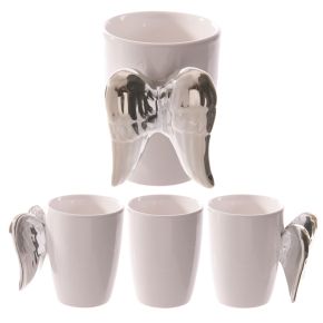 Silver Angel Wings Ceramic Shaped Handle Mug