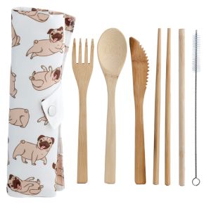 Mopps Pug 100% Natural Bamboo Cutlery 6 Piece Set 