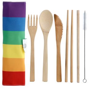 Somewhere Rainbow Stripes 100% Natural Bamboo Cutlery 6 Piece Set 