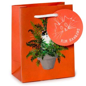 Kim Haskins Floral Cat in Fern Red Gift Bag Small