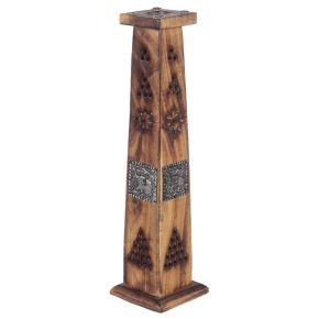 Mango Wood Ashcatcher Incense Tower Burner with Elephant Inlay