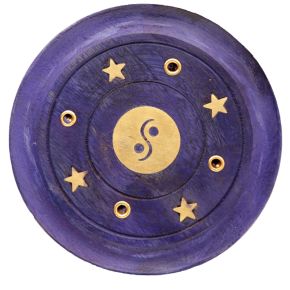Mango Wood Yin Yang Round Purple Ashcatcher Incense Burner