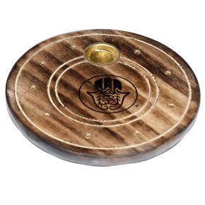 Mango Wood Round Hamsa Ashcatcher Incense Burner
