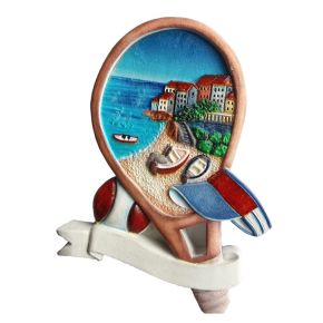 3D Printed Souvenir Seaside Magnet Tennis Racket Shaped Beach Scene