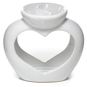 Eden White Ceramic Heart Shaped Double Dish Oil & Wax Burner