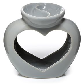 Eden Grey Ceramic Heart Shaped Double Dish Oil & Wax Burner