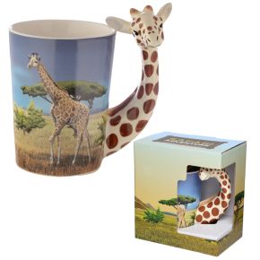 Giraffe Savannah Decal Ceramic Shaped Handle Mug