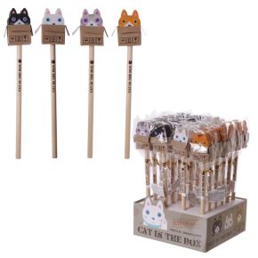 Cute Cat in a Box Pencil & Eraser Topper