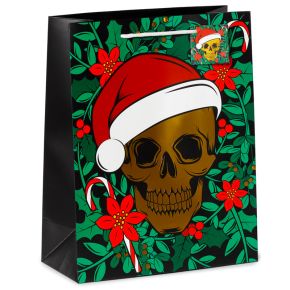 Christmas Skull Metallic Gift Bag Large
