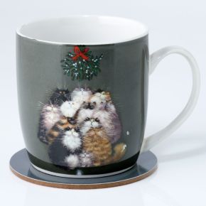 SECONDS Kim Haskins 12 Cats of Christmas Porcelain Mug & Coaster Set